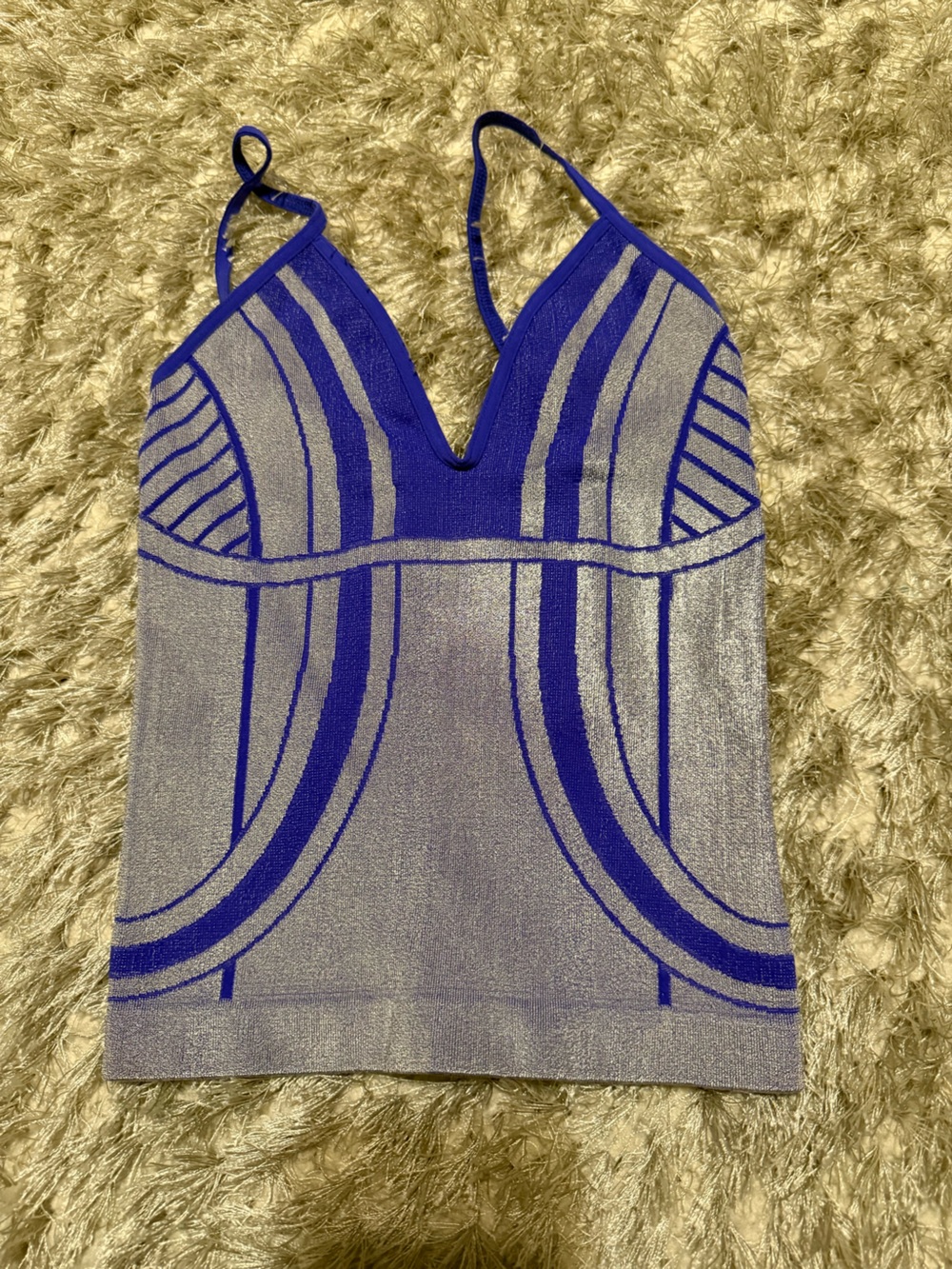 Free People Silver and Purple Striped V-Neck Camisole